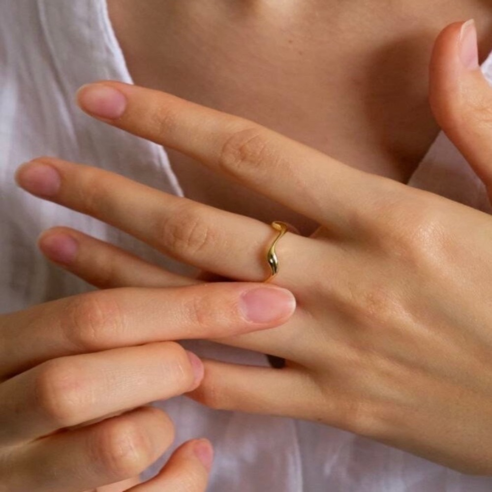Gold Irregular Wave Adjustable Ring - image 5